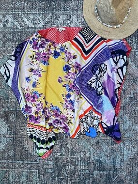 CAbi Silk Butterfly Floral Blouse Style 345 Yellow Purple Size M